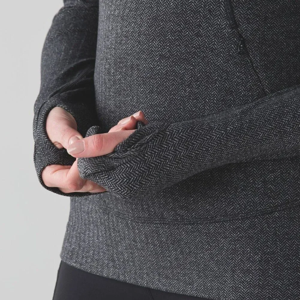 Lululemon Think Fast Pullover in Heathered Herringbone Black Size 4